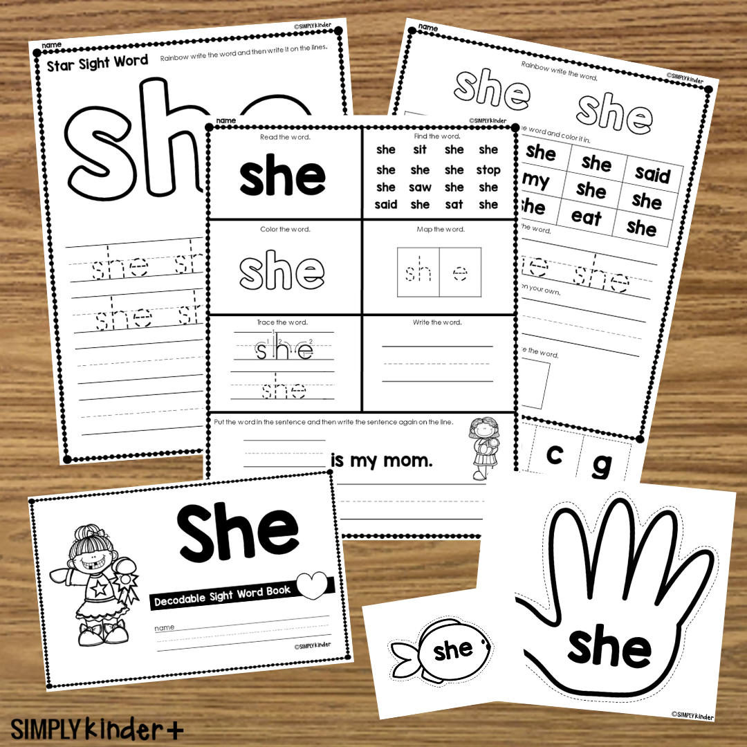 She Sight Word Activities Simply Kinder Printable Membership Sight Word Readers For The Word She Teaching Mama