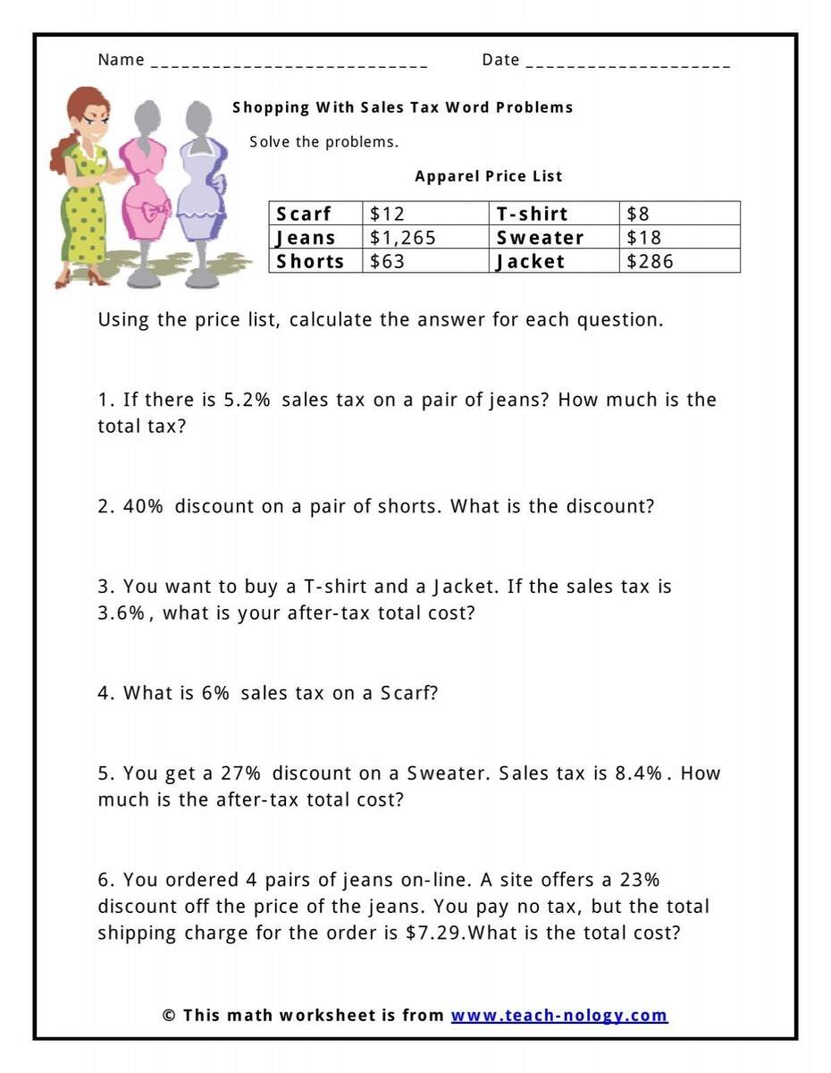 Shopping With Sales Tax Word Problems Teach Nology Consumer Percents Discounts Sales Tax Math Word Problems Real World Skills Made By Teachers