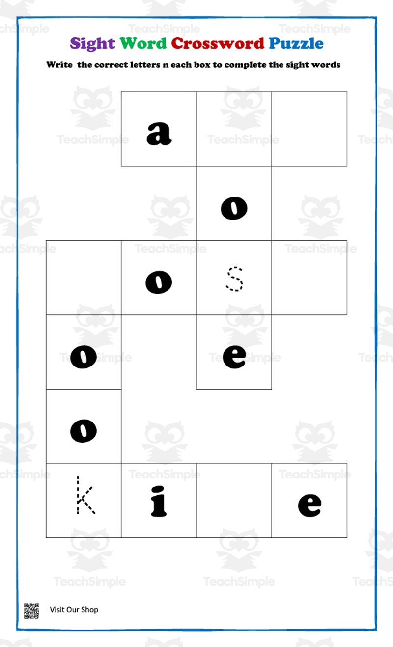 Sight Word Crossword Puzzle By Teach Simple Sight Word Crossword Puzzle By Teach Simple