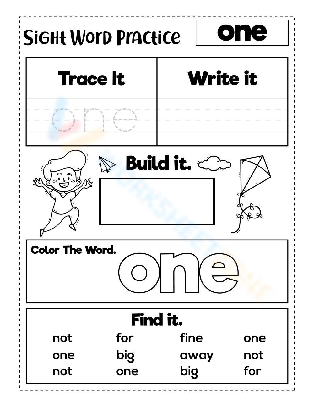 Sight Word One Worksheet