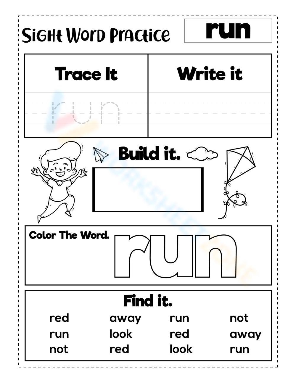 Sight Word Run Worksheet Sight Word Run Worksheet