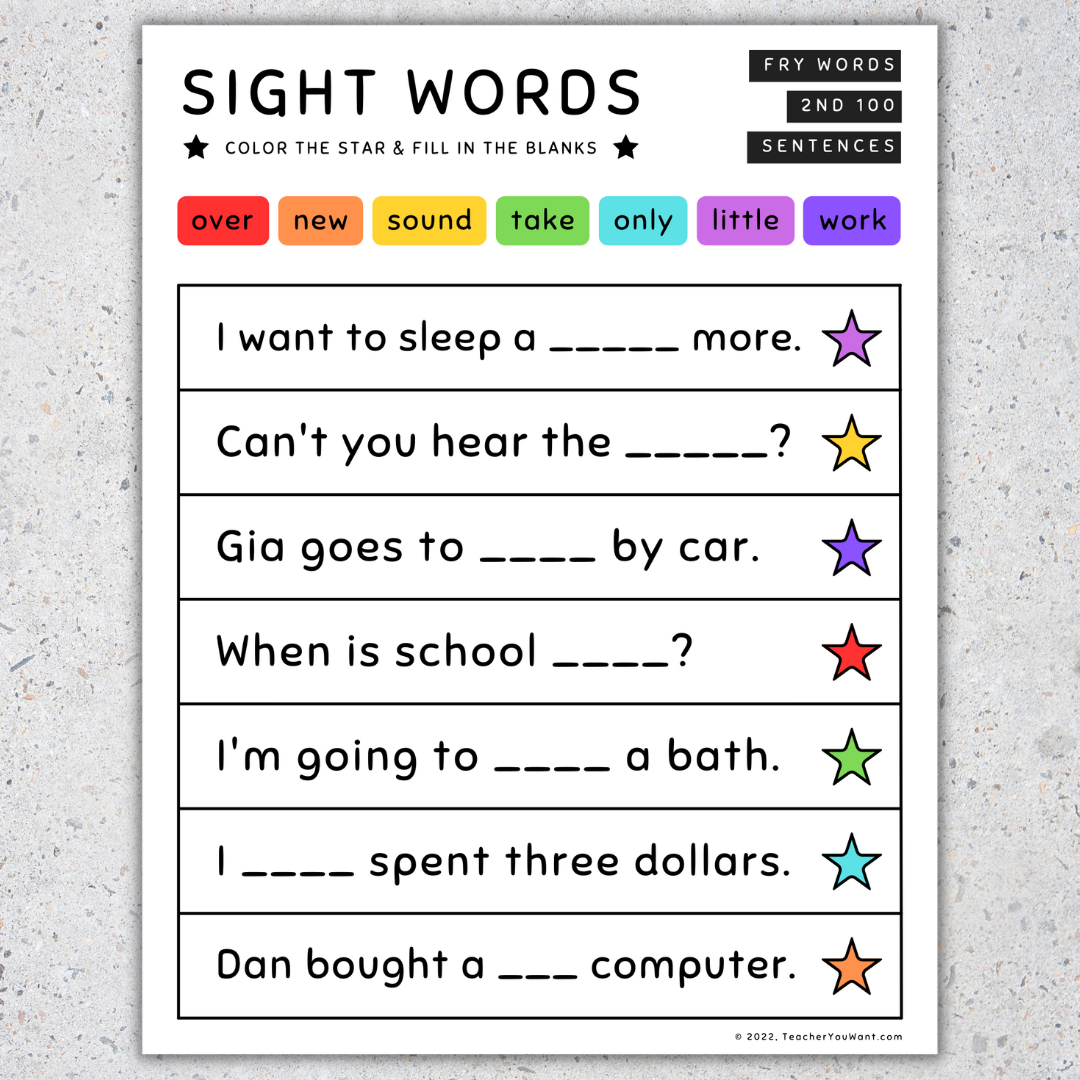Sight Word Sentences Fill In The Blanks Fry S 2nd 100 SET 7 Made By Teachers Sight Word Like Worksheet Kindergarten Made By Teachers