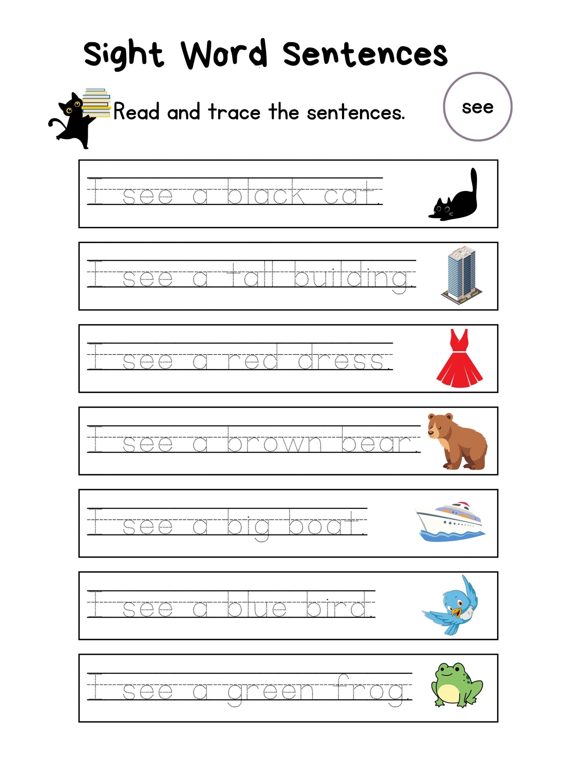 Sight Word Sentences See Worksheet Etsy