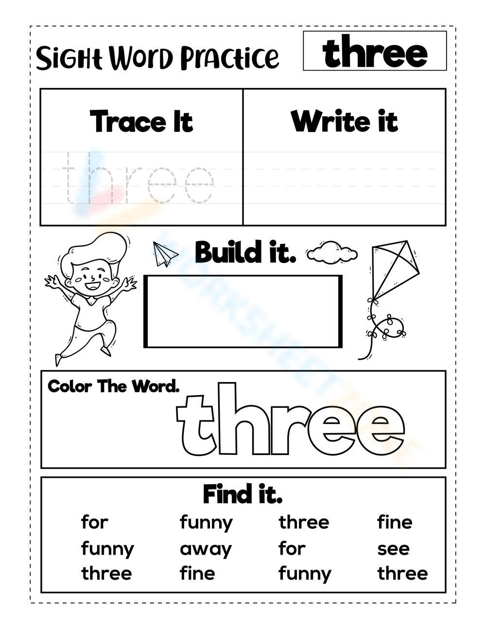 Sight Word Three Worksheet Sight Word Three Worksheet