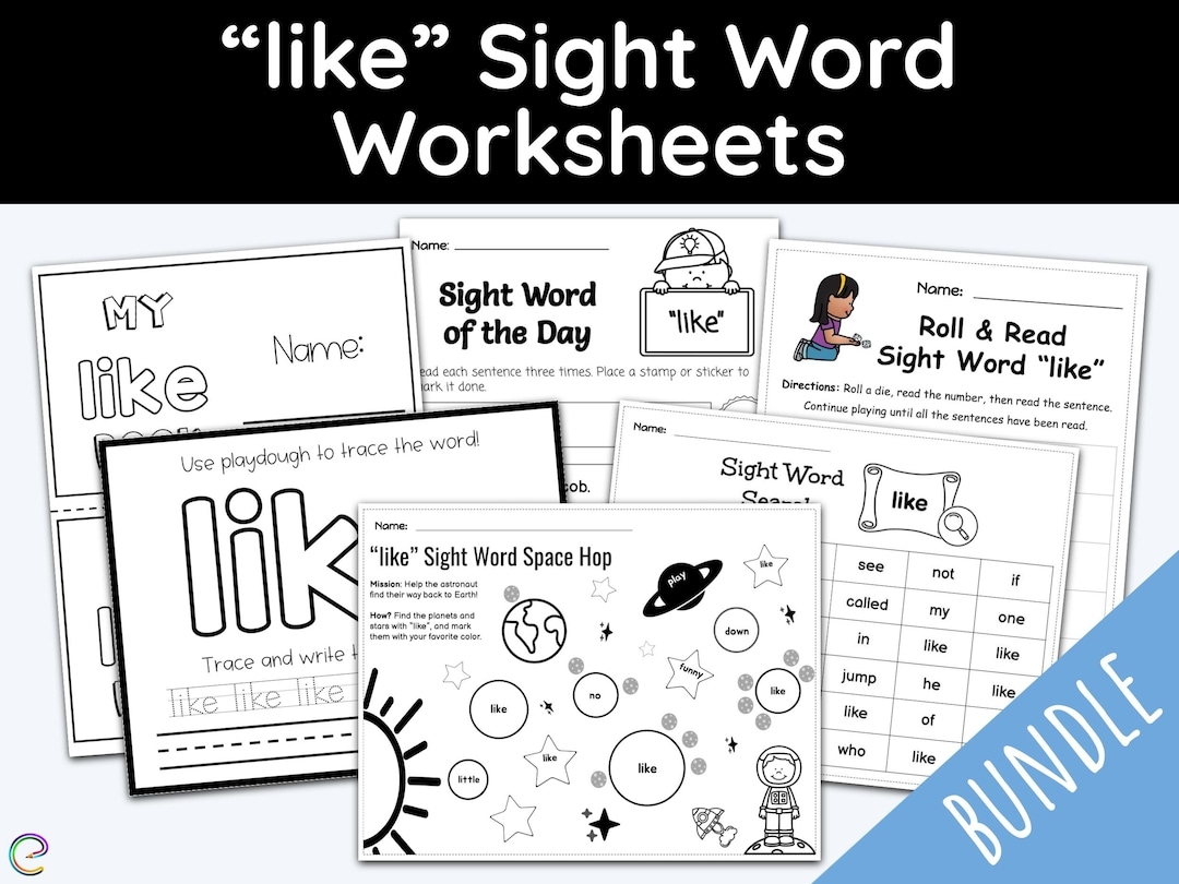 Sight Word Worksheet Sight Word Like Education Printables Kindergarten 1st Grade Homeschool Printable Children Activities Dolch Etsy