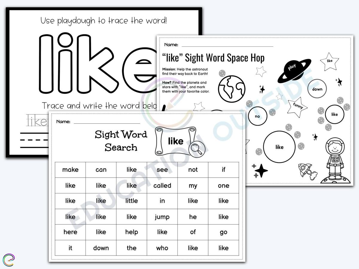 Sight Word Worksheet Sight Word Like Education Printables Kindergarten 1st Grade Homeschool Printable Children Activities Dolch Etsy