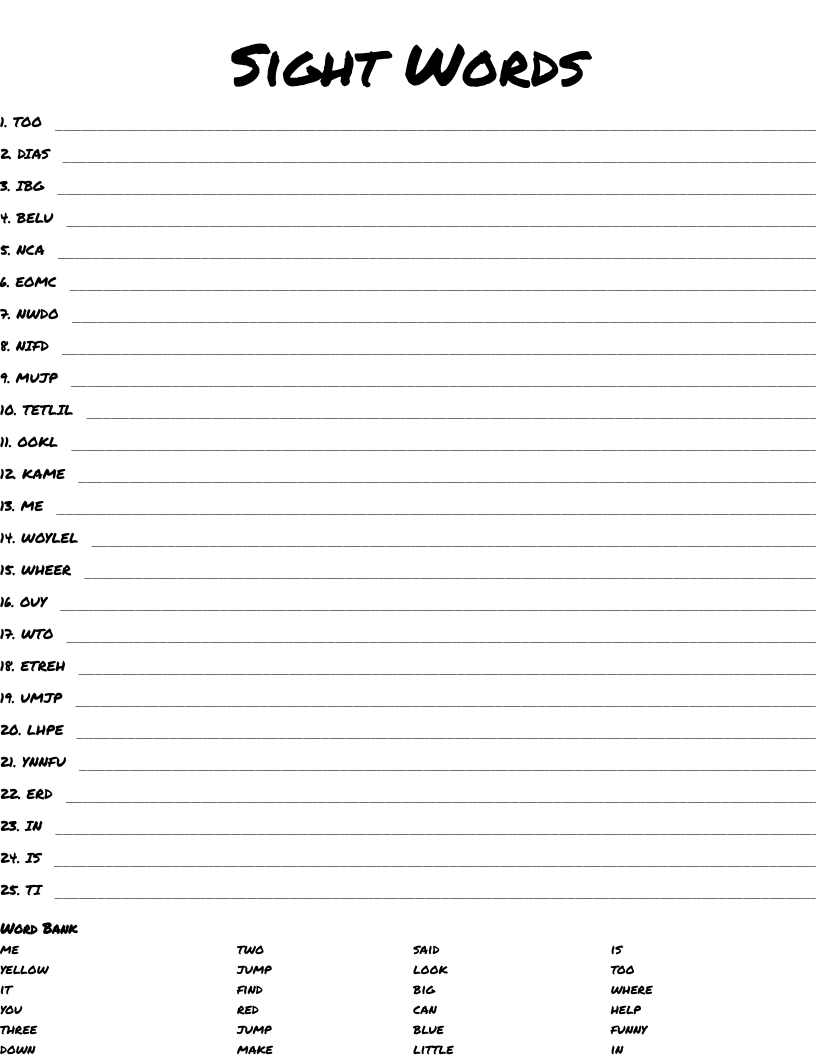 Sight Words Word Scramble WordMint Sight Words Word Scramble WordMint
