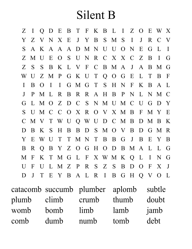 Silent B Word Search WordMint Silent B Word Search WordMint