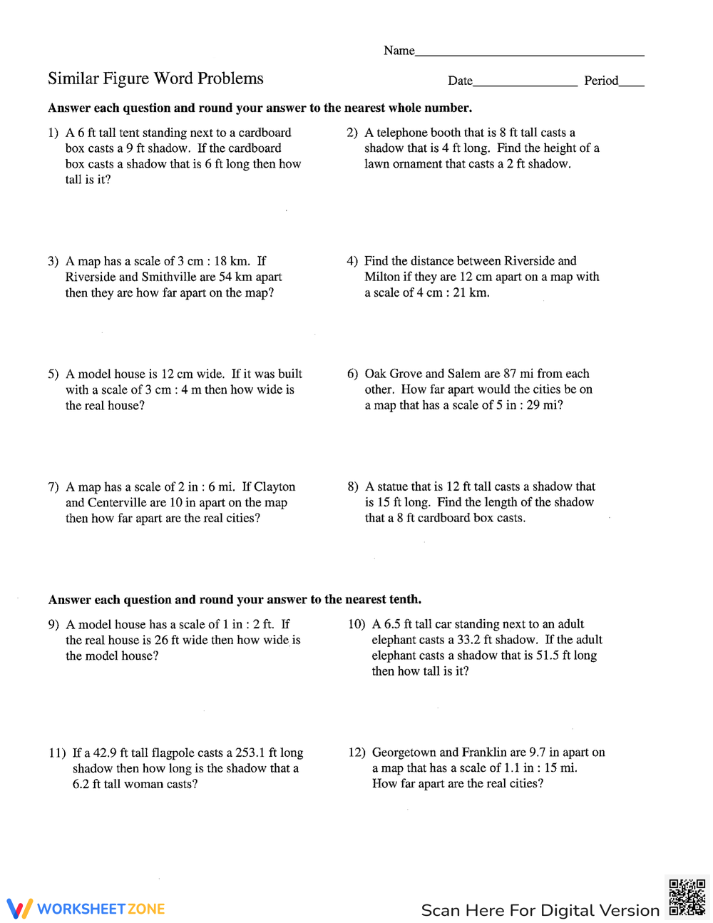 Similar Figures Solve Word Problems Worksheet