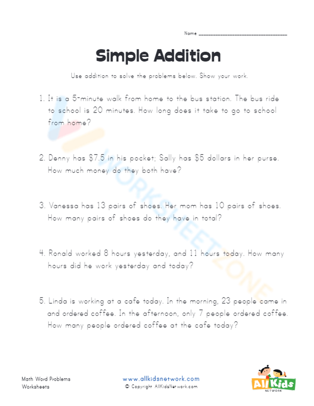 Simple Addition Word Problems 2 Worksheet Worksheets Library