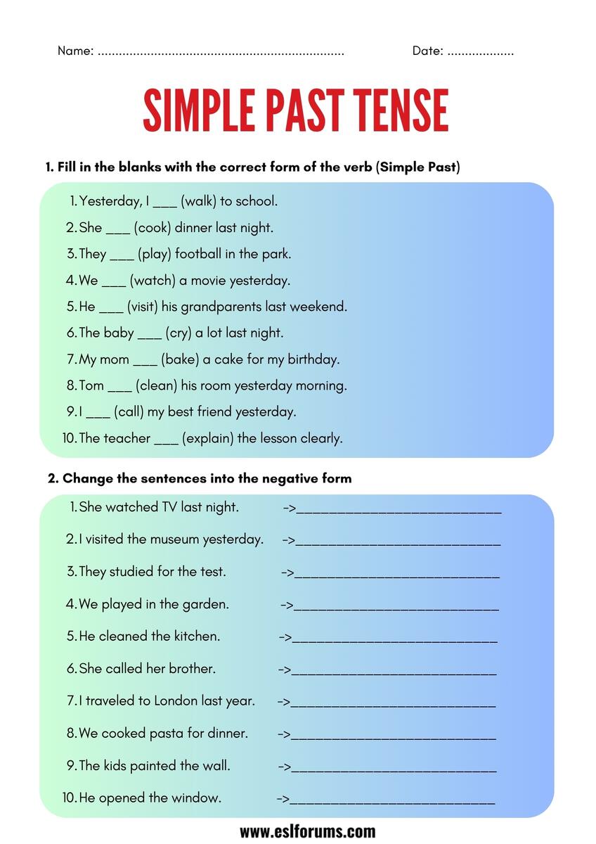 Simple Past Tense Worksheets And Exercises ESL Forums Simple Past Tense Worksheets And Exercises ESL Forums
