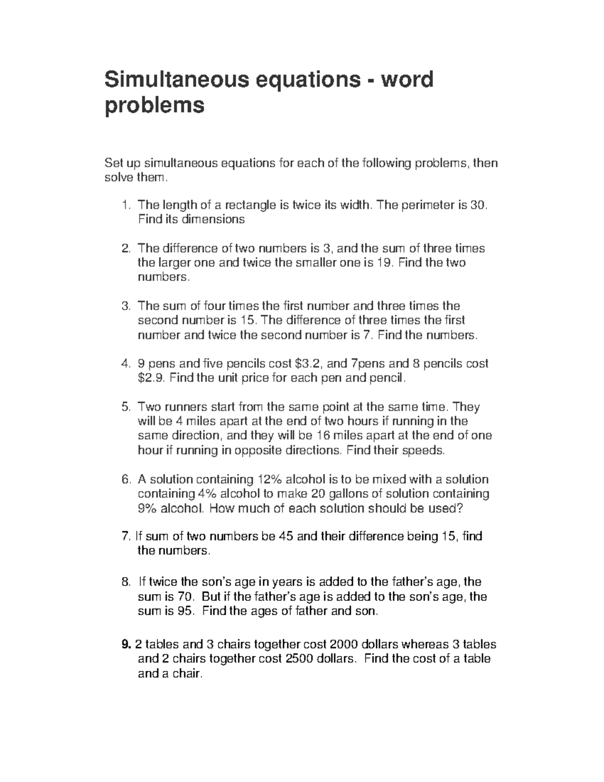 Free Systems Of Equations Word Problems Worksheet Collection Worksheets Library
