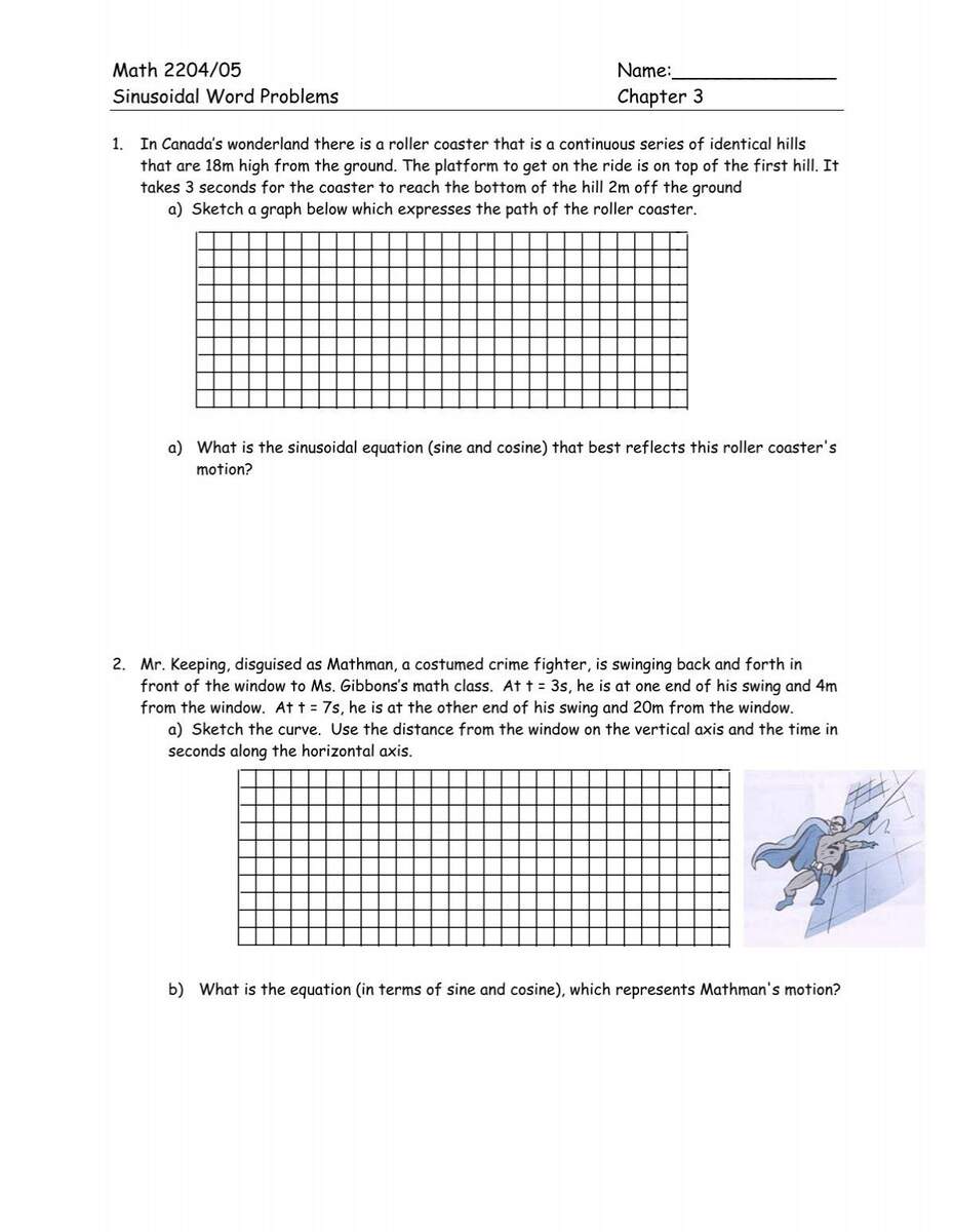 Sinusoidal Word Problems Worksheet 7 pdf