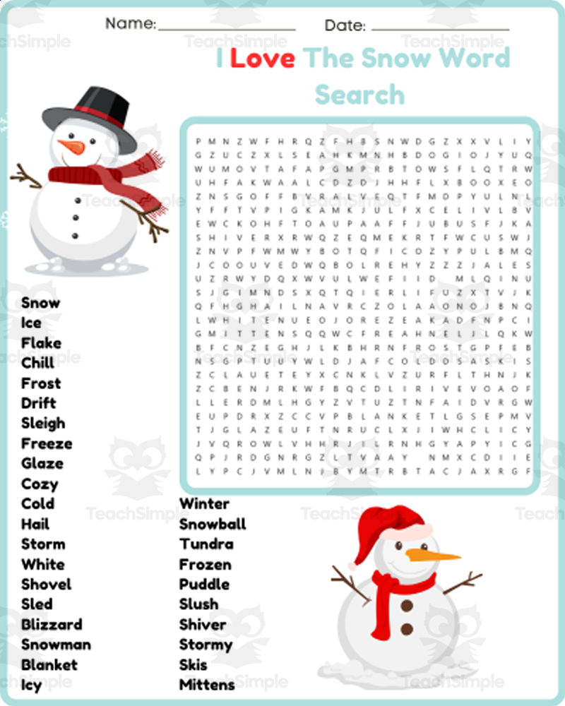 SNOW DAY Winter Word Search Puzzle Worksheet 3rd 4th 5th 6th Grade By Teach Simple SNOW DAY Winter Word Search Puzzle Worksheet 3rd 4th 5th 6th Grade By Teach Simple