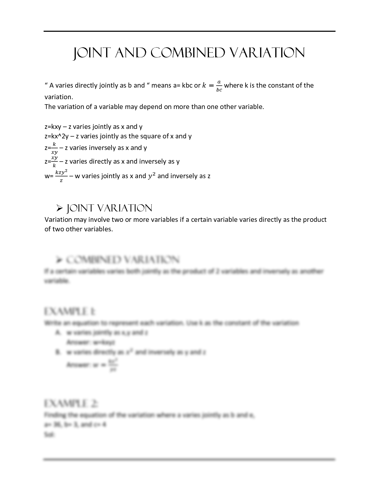 SOLUTION Joint And Combined Variation Studypool Worksheets Library SOLUTION Joint And Combined Variation Studypool Worksheets Library