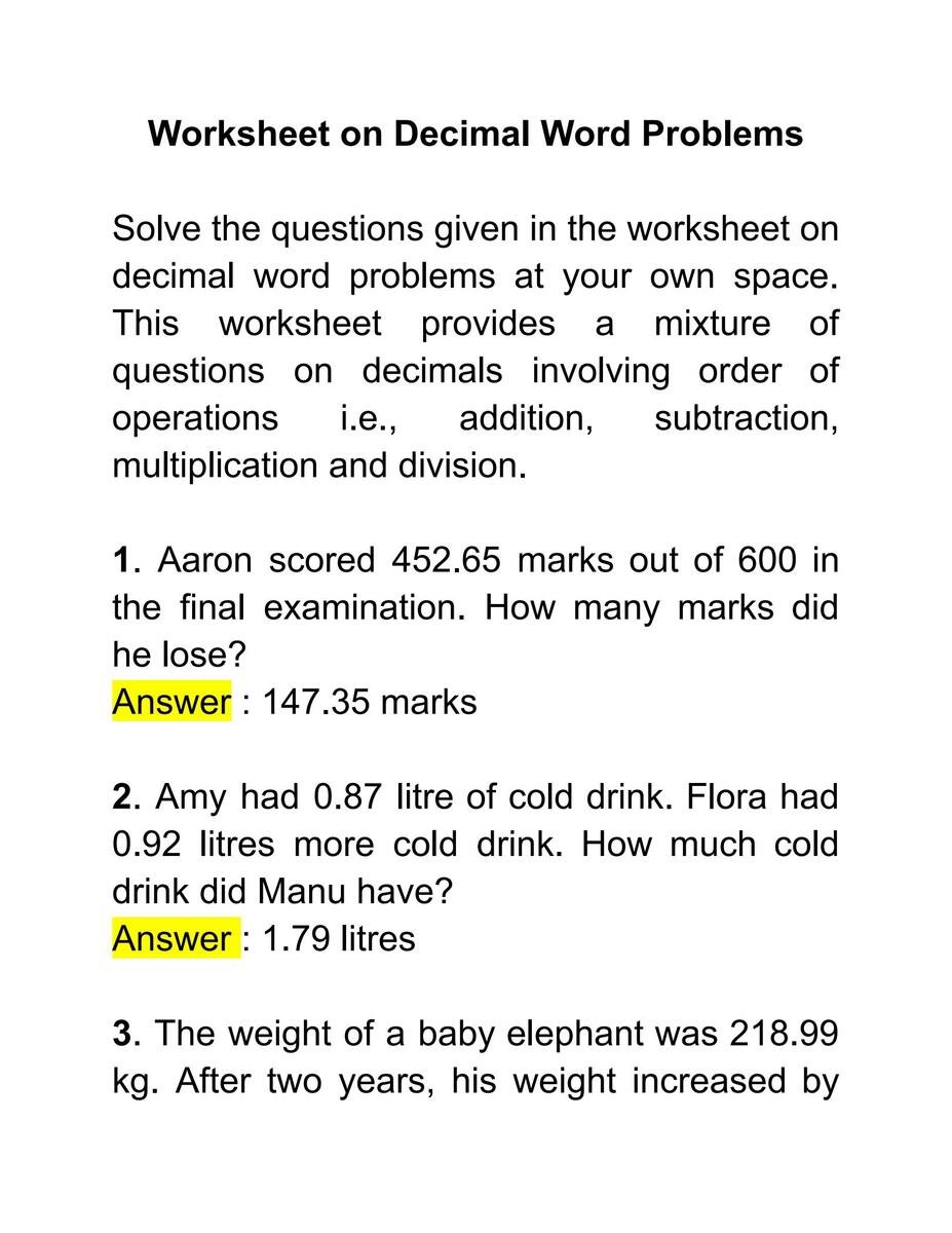 SOLUTION Worksheet On Decimal Word Problems Quiz Studypool Worksheets Library SOLUTION Worksheet On Decimal Word Problems Quiz Studypool Worksheets Library