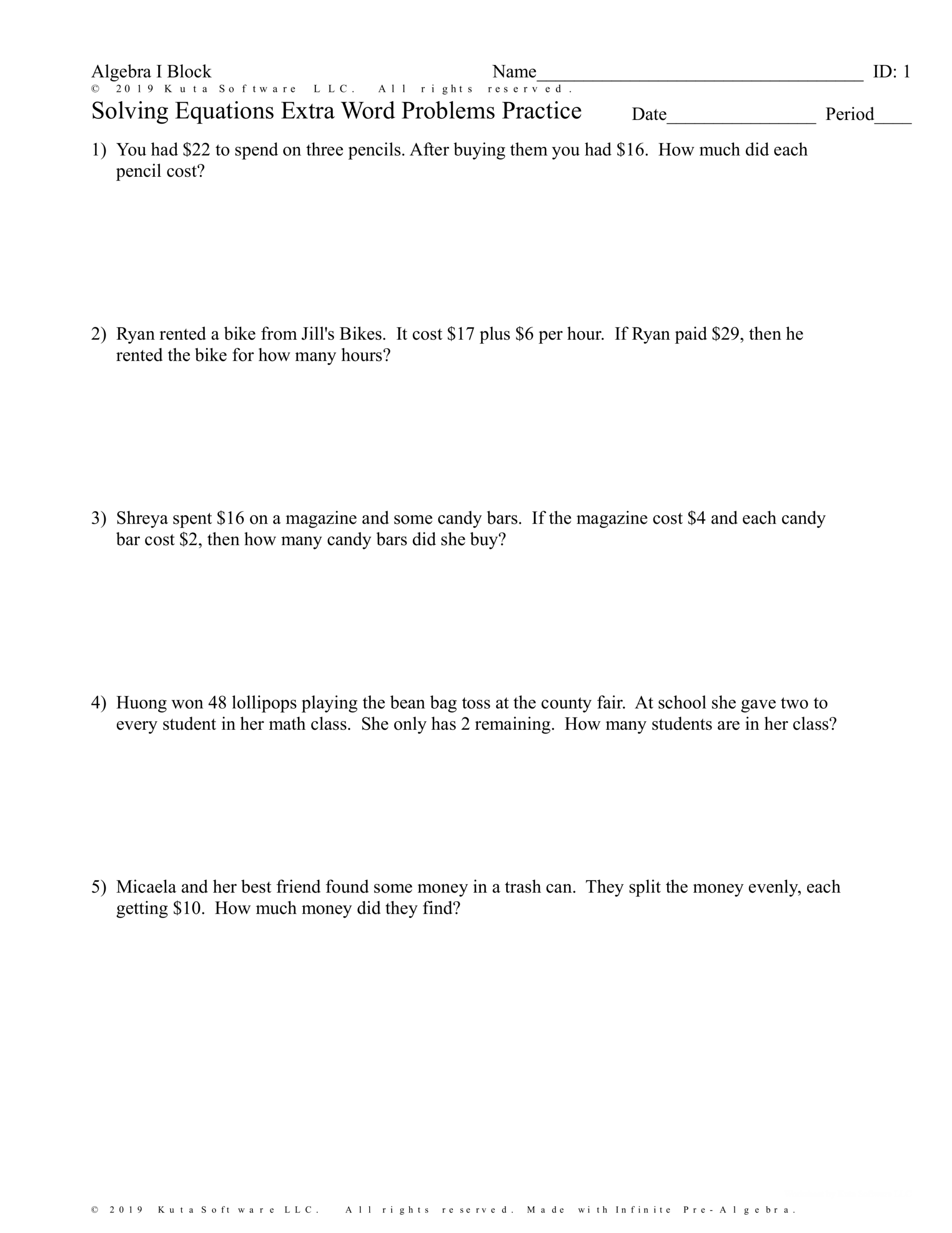 Solving Equations Extra Word Problems Practice Math Teachers Library Formative