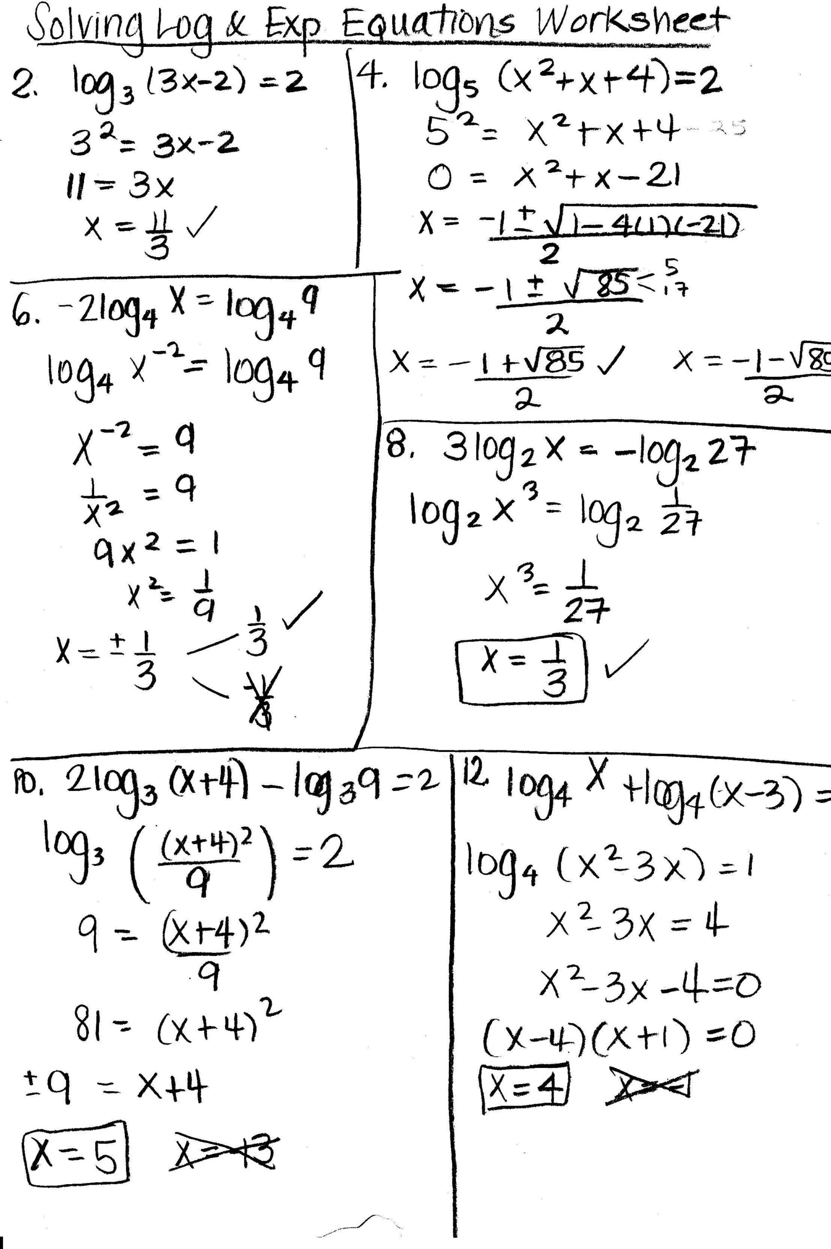 Solving Logarithmic Equations Worksheet Word Problem Worksheets Worksheets Library