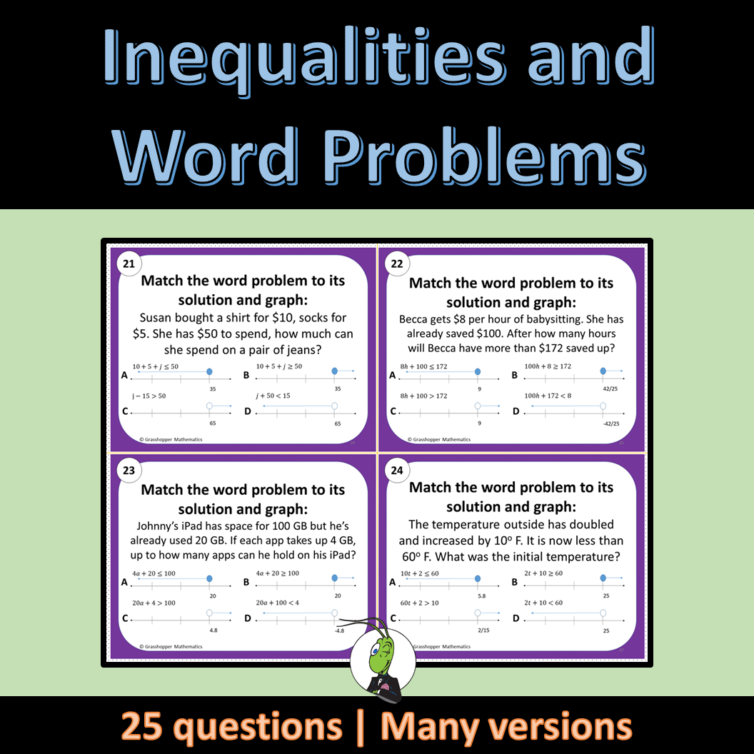 Solving One And Two Step Inequalities Word Problem Task Cards Algebra 1 Classful Solving One And Two Step Inequalities Word Problem Task Cards Algebra 1 Classful