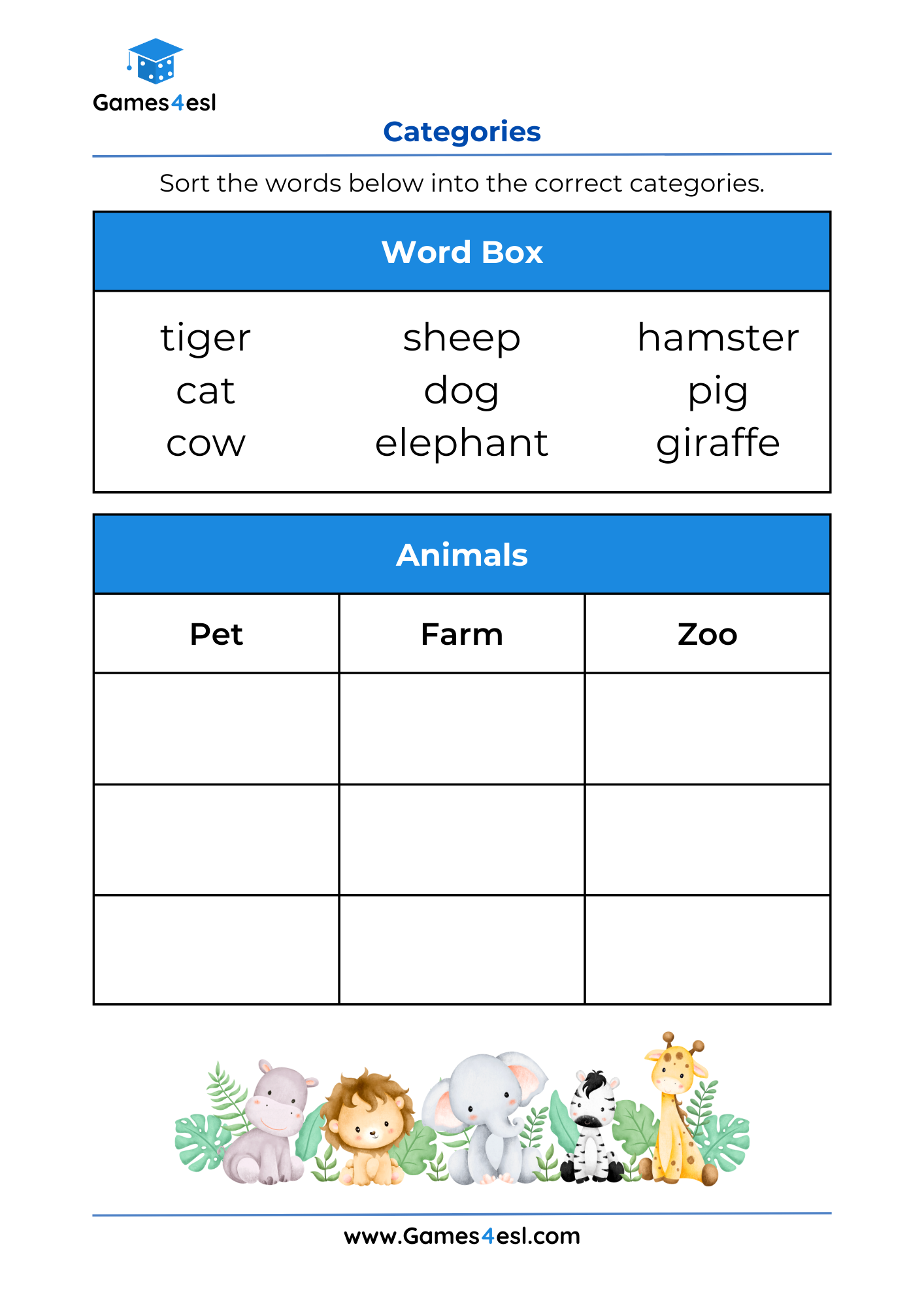Sorting Worksheets For Grade 1 Sorting Words Into Categories Games4esl