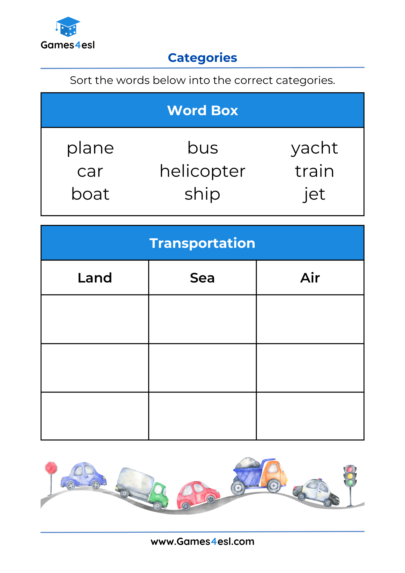 Sorting Worksheets For Grade 1 Sorting Words Into Categories Games4esl