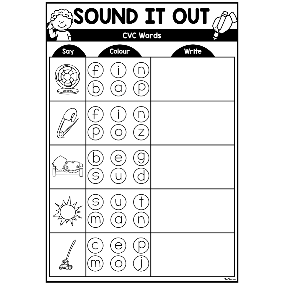 Sound Button Spelling Worksheet CVC Words Top Teacher