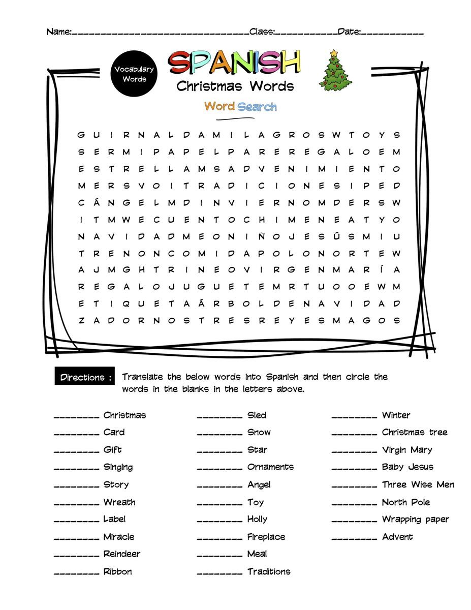Spanish Christmas Vocabulary Word Search Answer Key Made By Teachers Spanish Christmas Vocabulary Word Search Answer Key Made By Teachers