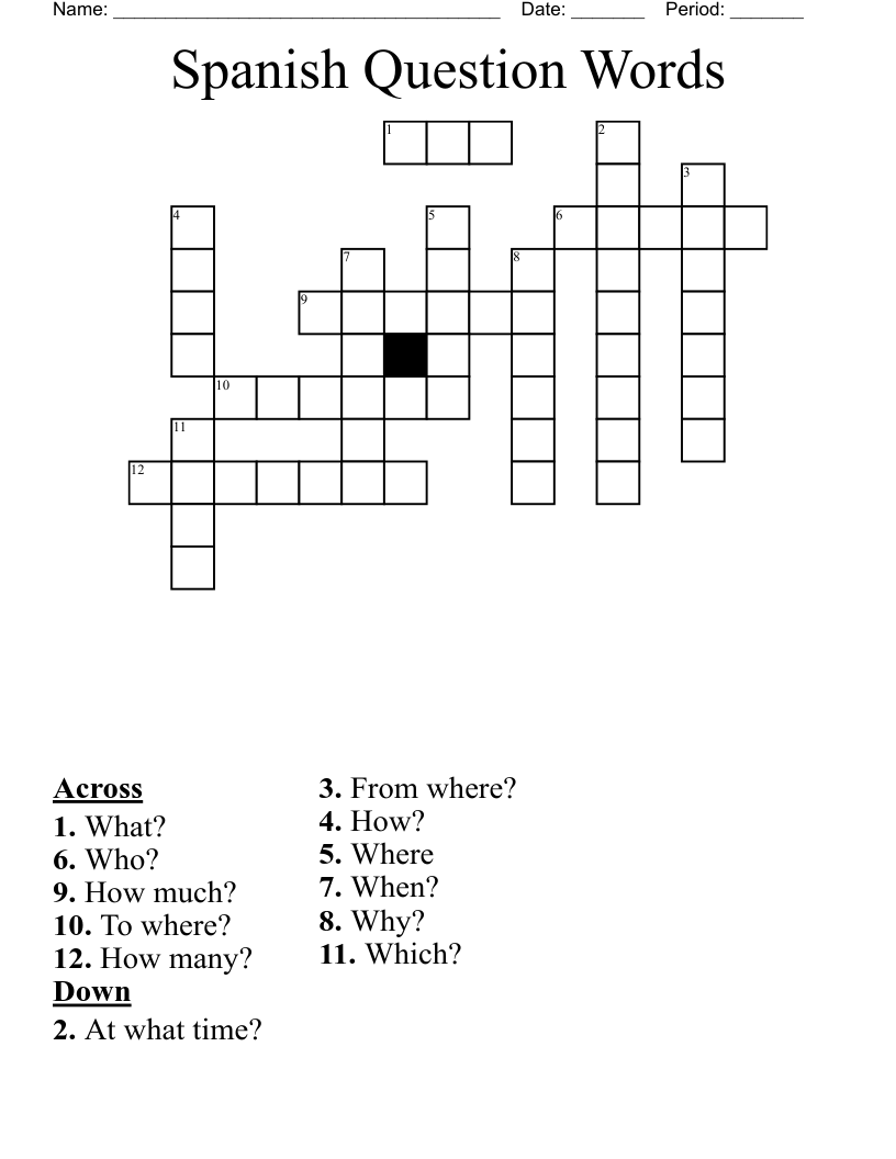 Spanish Question Words Crossword WordMint Spanish Question Words Crossword WordMint