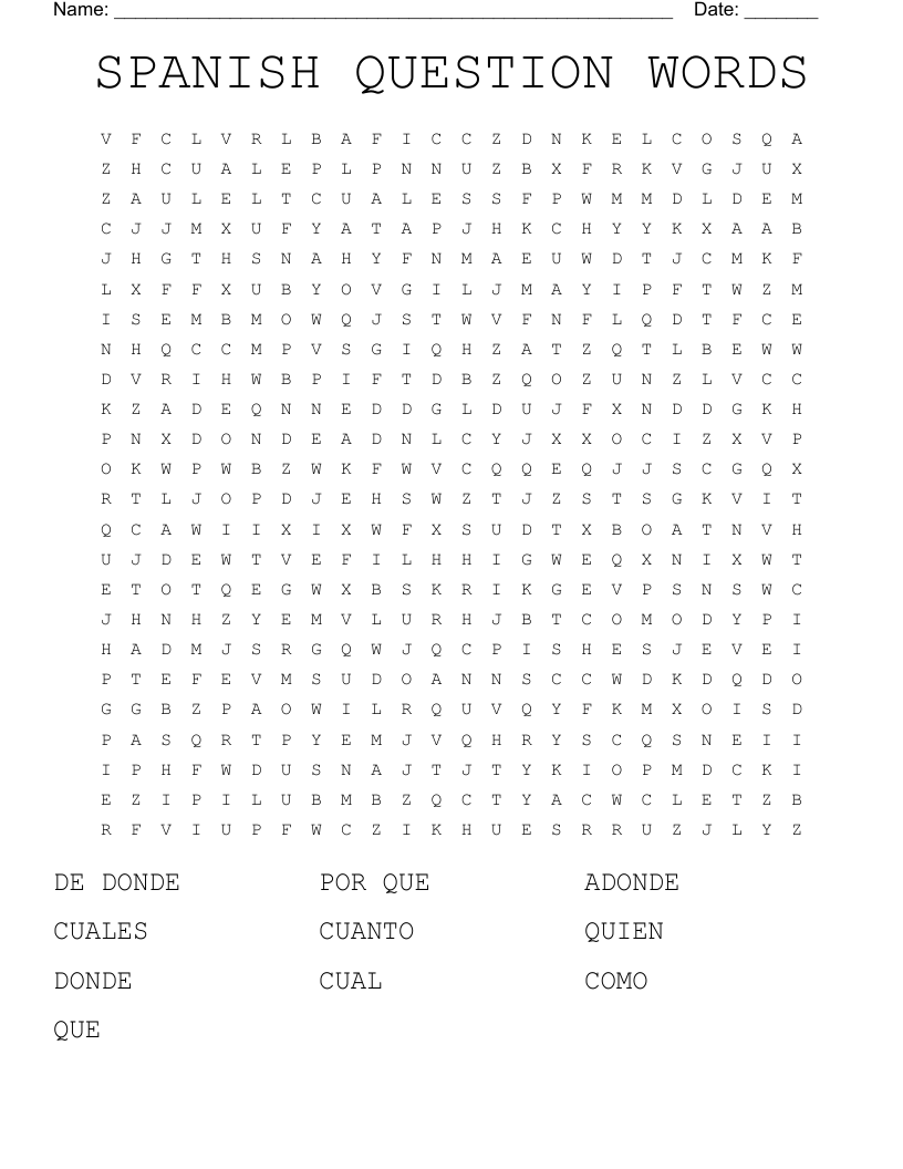 SPANISH QUESTION WORDS Word Search WordMint SPANISH QUESTION WORDS Word Search WordMint