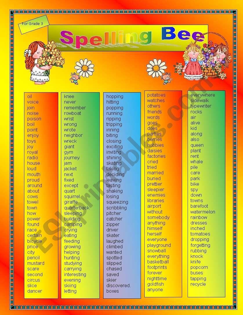 Spelling Bee For Grade 3 ESL Worksheet By Alauddin