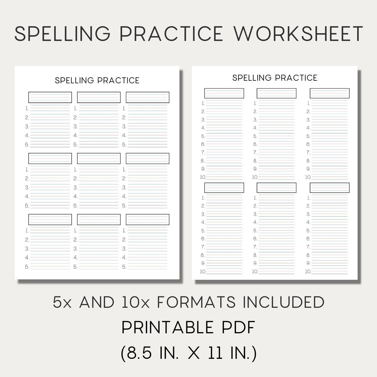 Spelling Handwriting Practice Sheet With Guidelines printable PDF Etsy