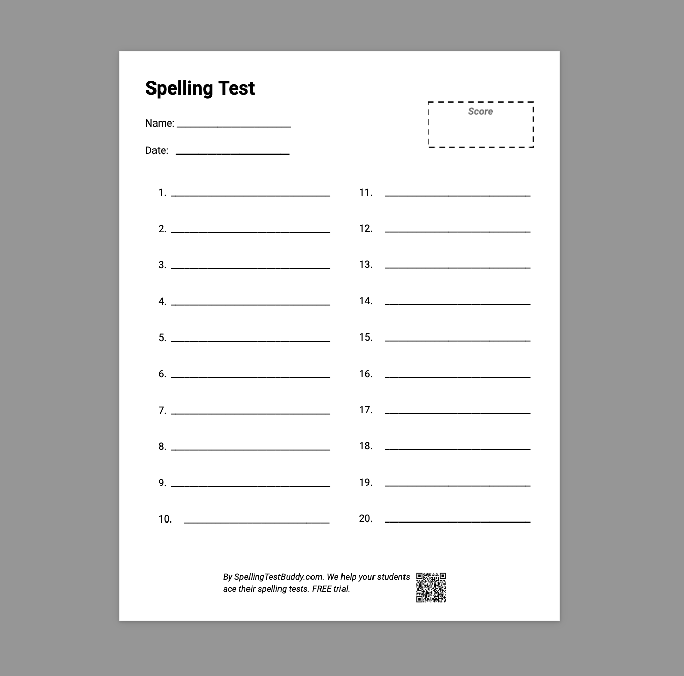 Spelling Test Papers For Teachers And Parents Spelling Test Buddy