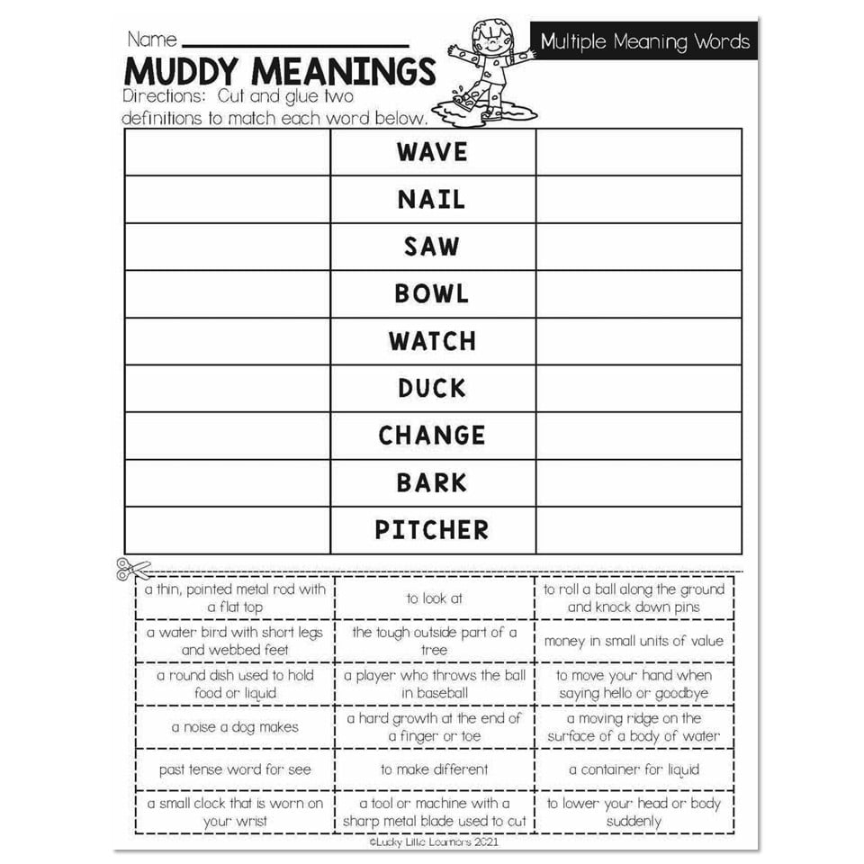 Spring Early Finishers 2nd Grade ELA Multiple Meaning Words Worksheets Library