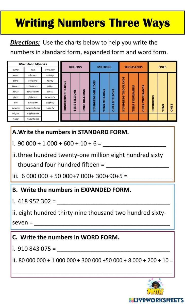 Place Value Word Form To Standard Form B Worksheet Fun And Engaging 4th Grade PDF Worksheets Cazoom Math