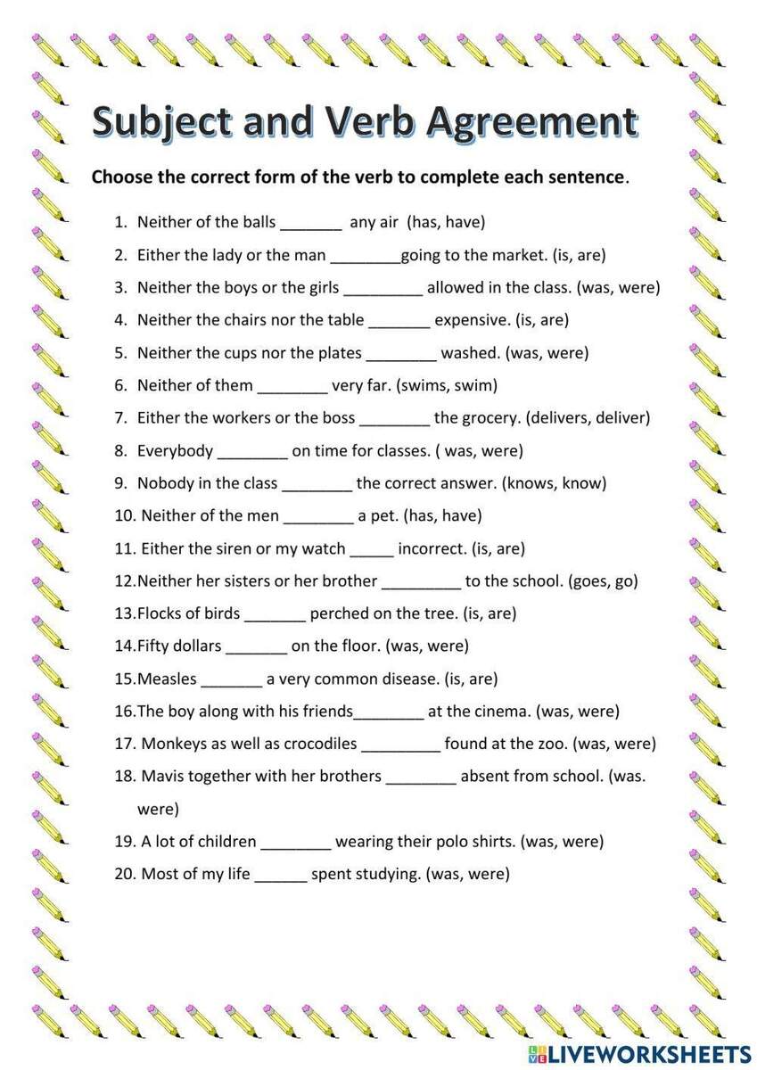 Subject Verb Agreement Online Worksheet For 6 Worksheets Library