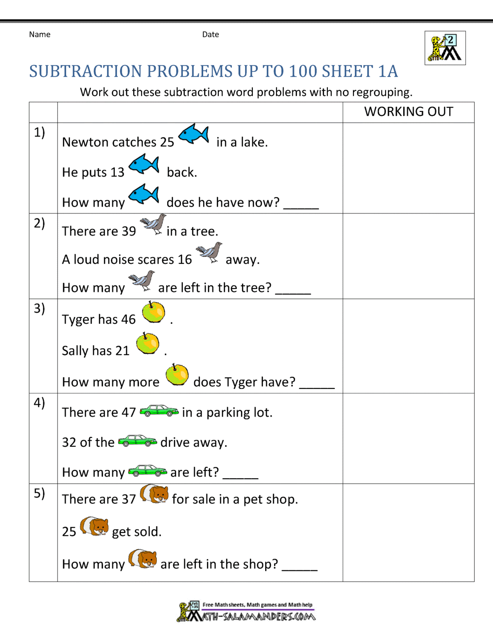 Subtraction Word Problems 2nd Grade