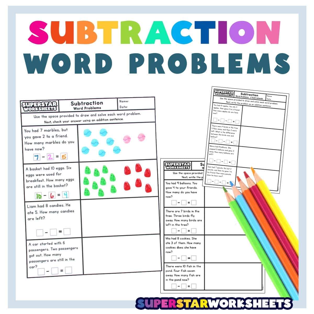 Subtraction Word Problems Superstar Worksheets