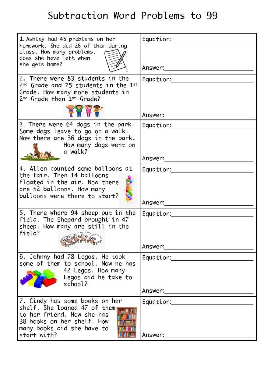 Subtraction Word Problems To 99 By Meggan Knight TPT