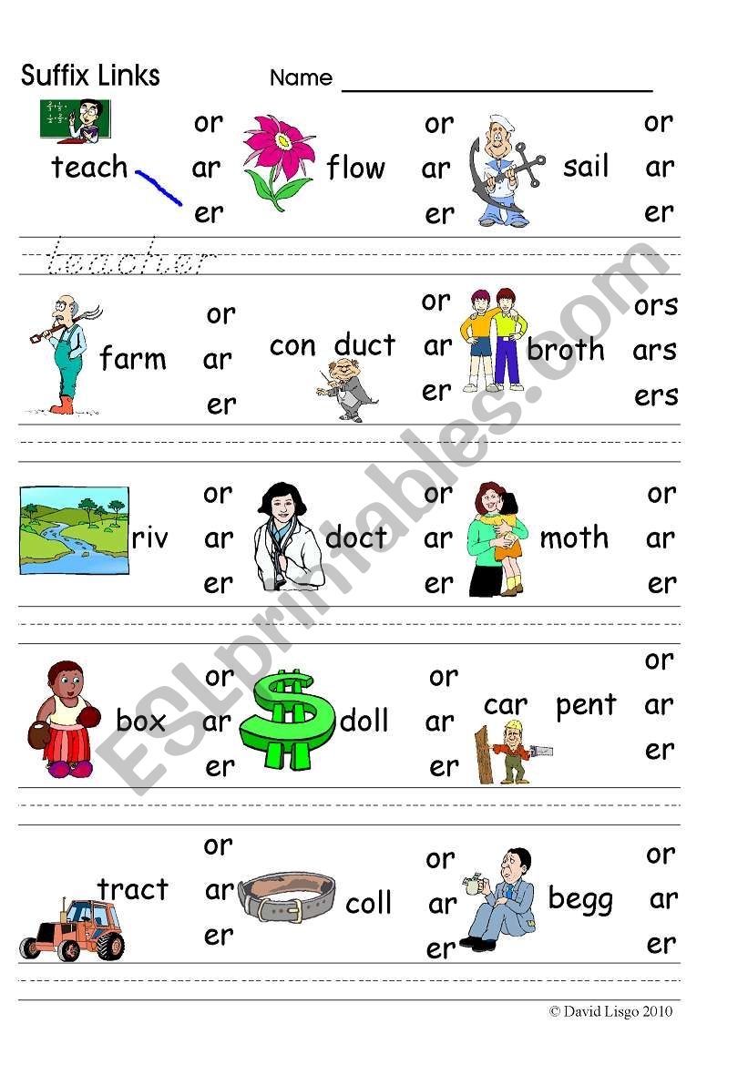 Suffix Links Ar Er Or Phonics Worksheet ESL Worksheet By David Lisgo Suffix Links Ar Er Or Phonics Worksheet ESL Worksheet By David Lisgo