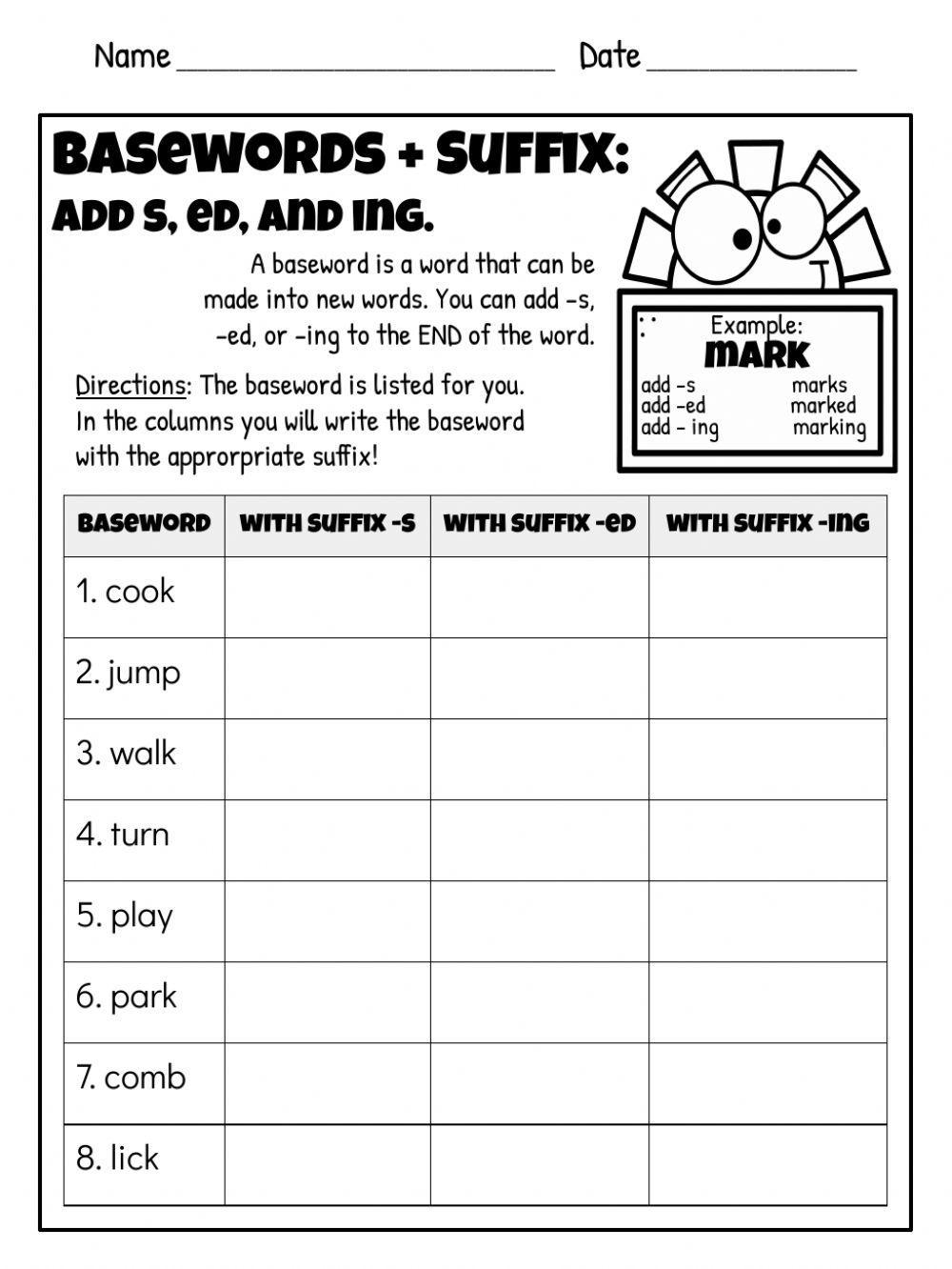 Suffix s ed ing Worksheet Worksheet Worksheets Library