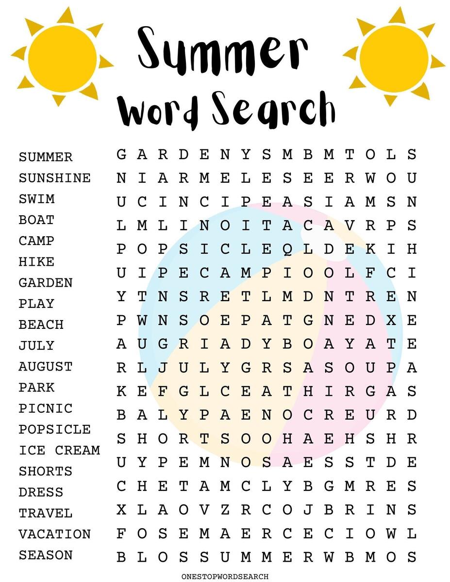 Summer Word Search Puzzle With Answer Sheet Seasonal Games Seasonal Puzzles Family Activities Children S Puzzles Etsy Finland SUMMER Word Search WordMint