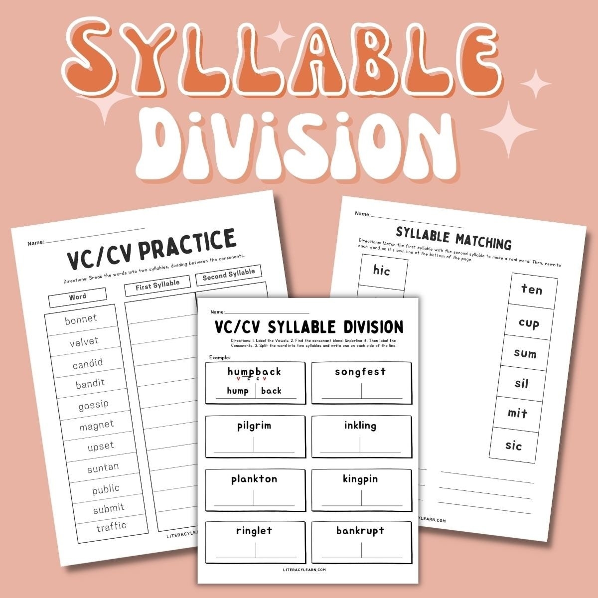 Syllable Division Practice With VCCV Words 3 Free PDFs Literacy Learn Syllables Worksheets Dividing The Syllables Worksheet