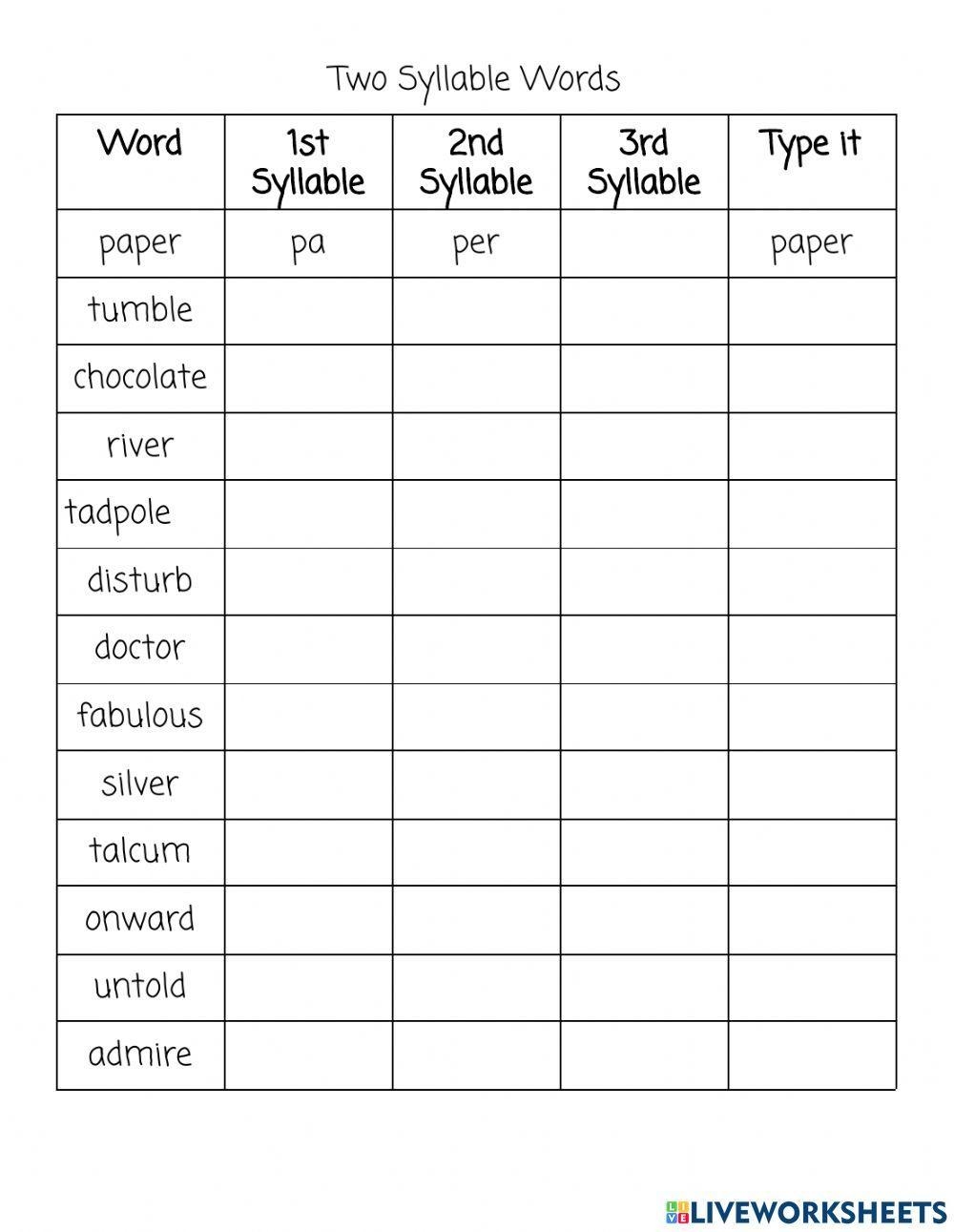 Syllable Division Worksheet Worksheets Library Syllable Division Worksheet Worksheets Library