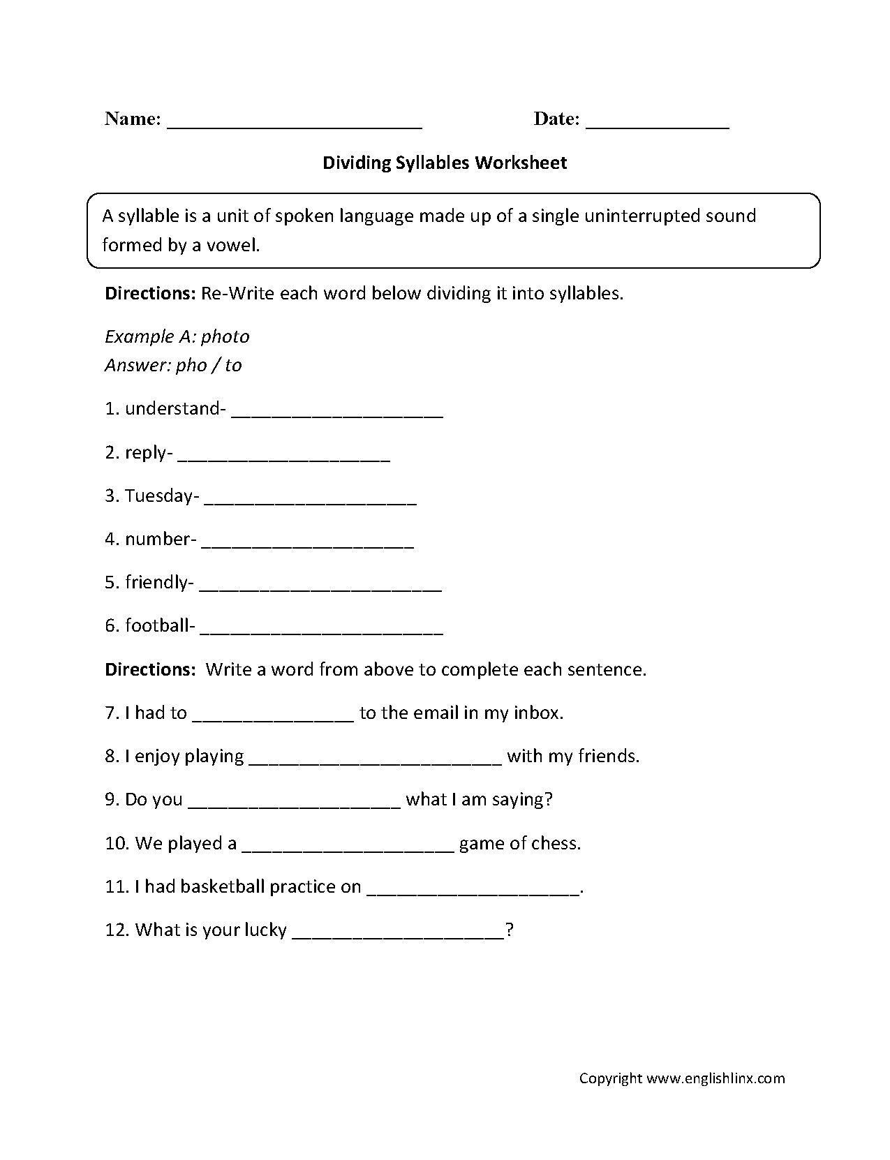 Syllables Worksheets Dividing The Syllables Worksheet Syllables Worksheets Dividing The Syllables Worksheet
