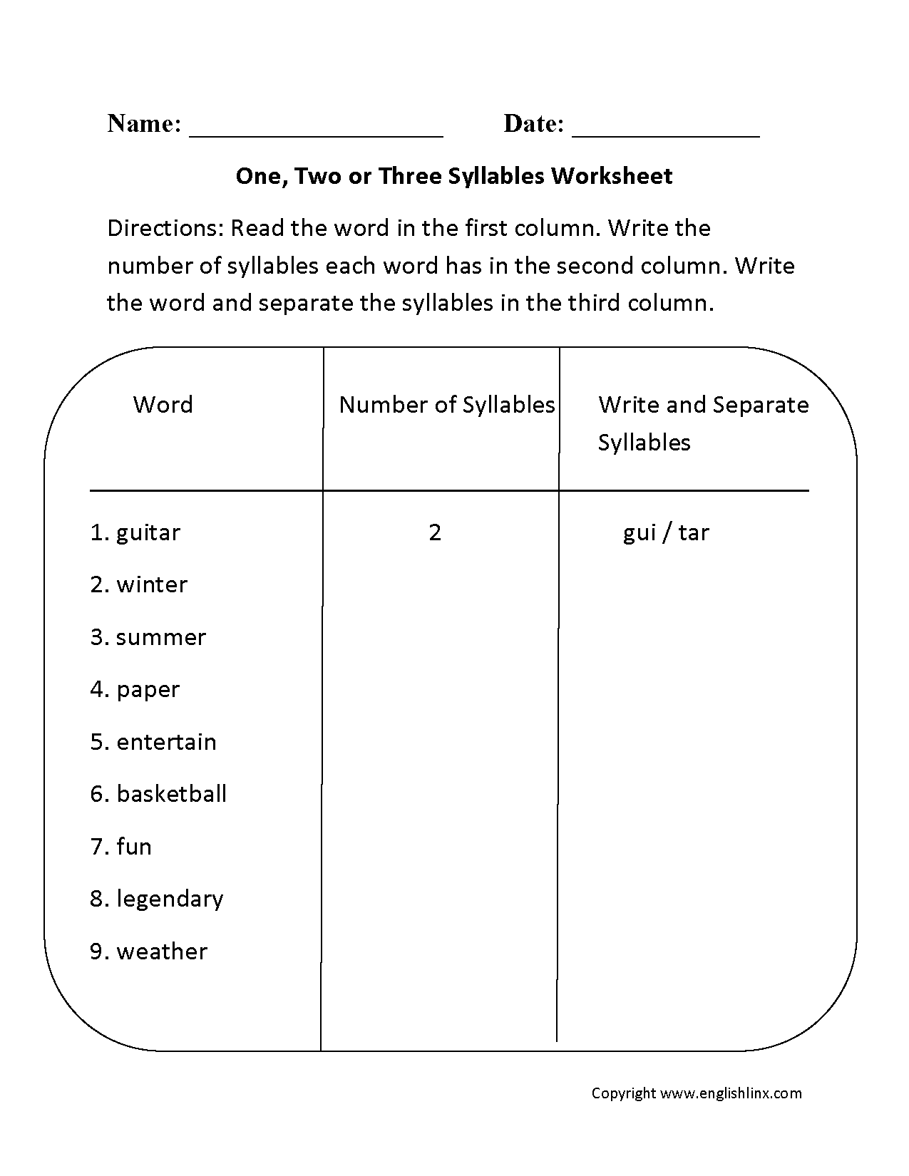 Syllables Worksheets One Two Or Three Syllables Worksheet Two Syllable Word Building Sorts Open And Closed Syllables Classful