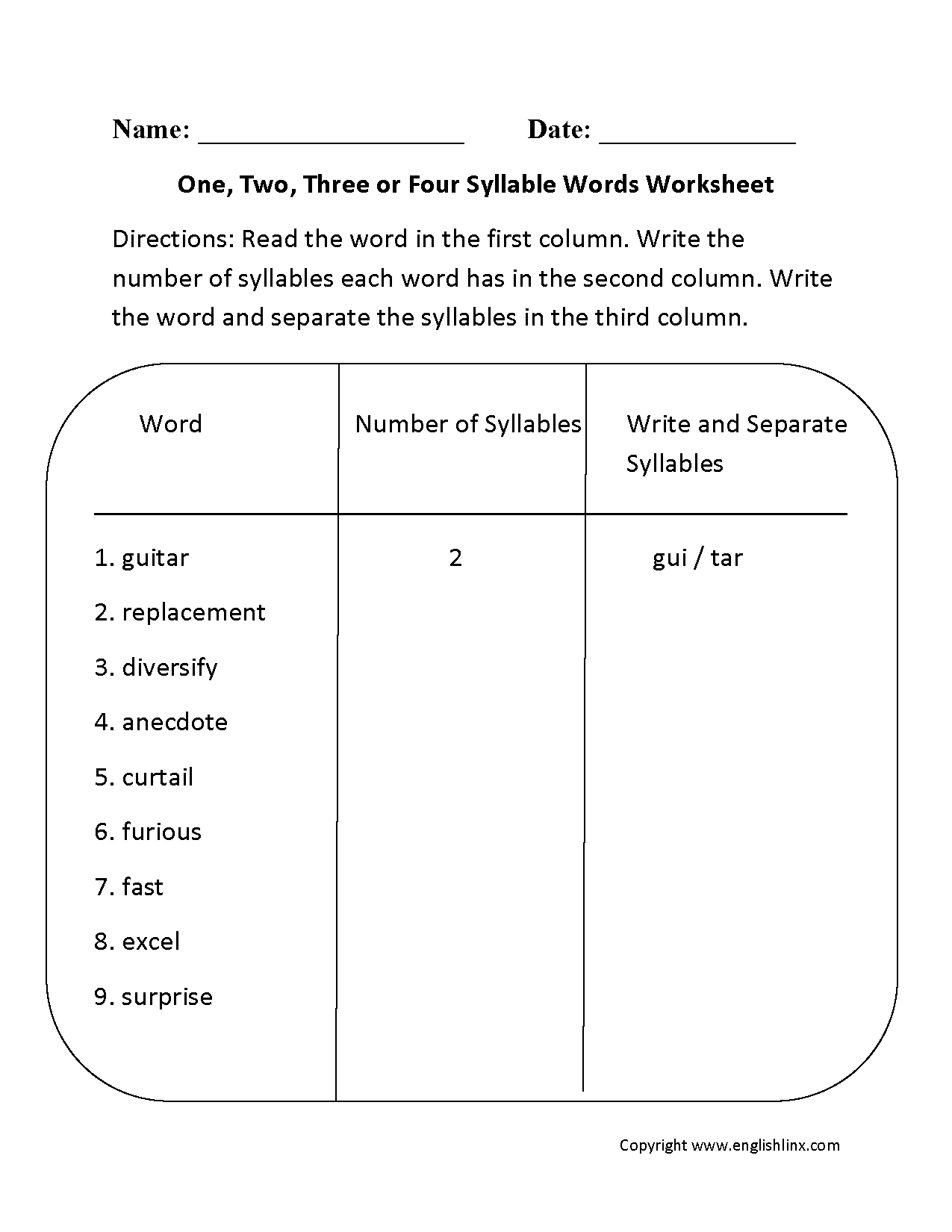 Syllables Worksheets One Two Three Or Four Syllable Words Worksheet Syllables Worksheets One Two Three Or Four Syllable Words Worksheet