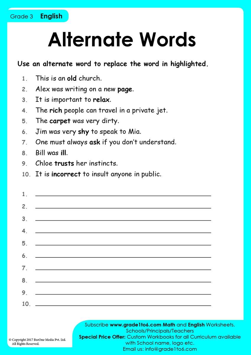 Synonyms Worksheet Grade 3 Grade1to6