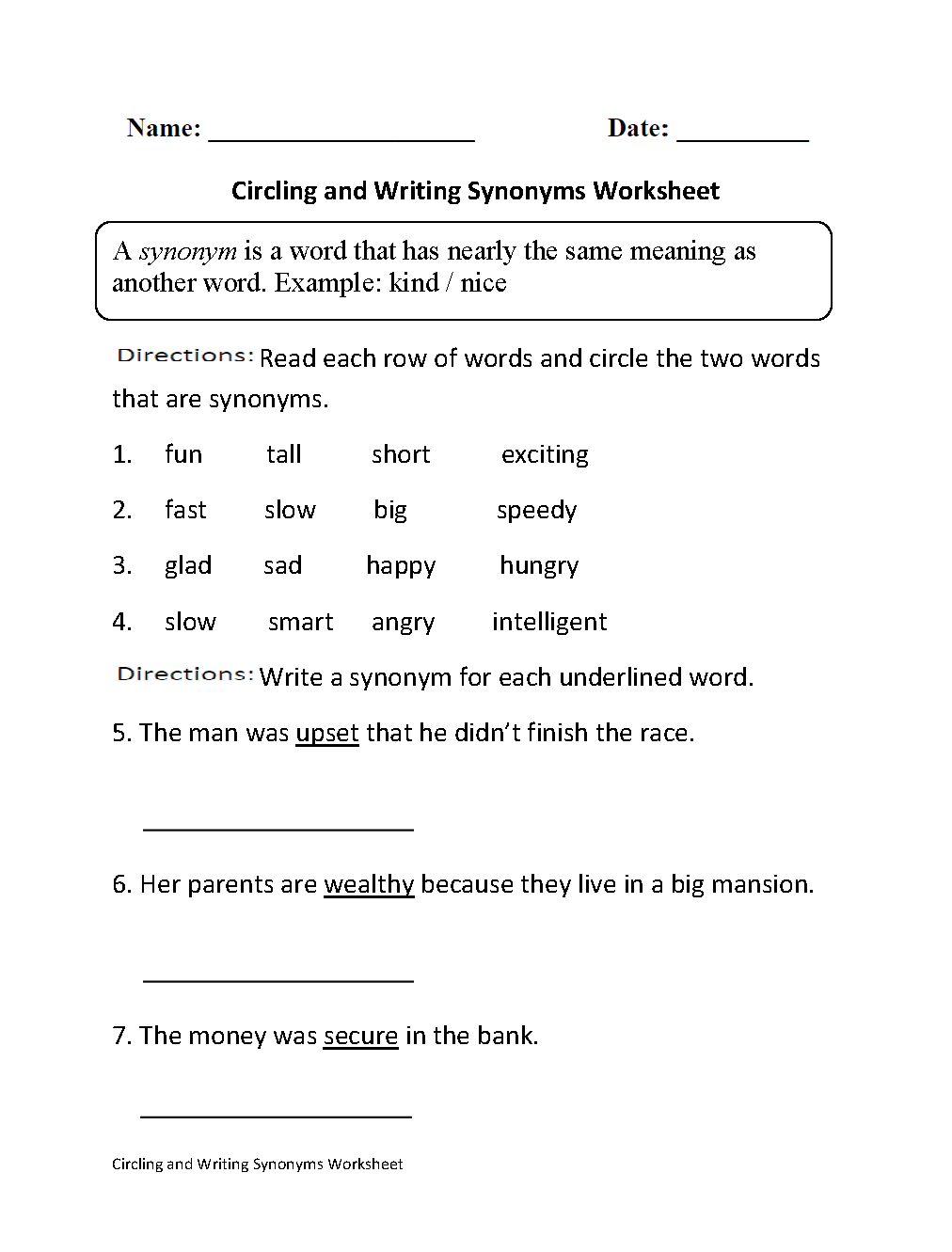 Synonyms Worksheets Circling And Writing Synonyms Worksheet Synonyms Worksheets Circling And Writing Synonyms Worksheet