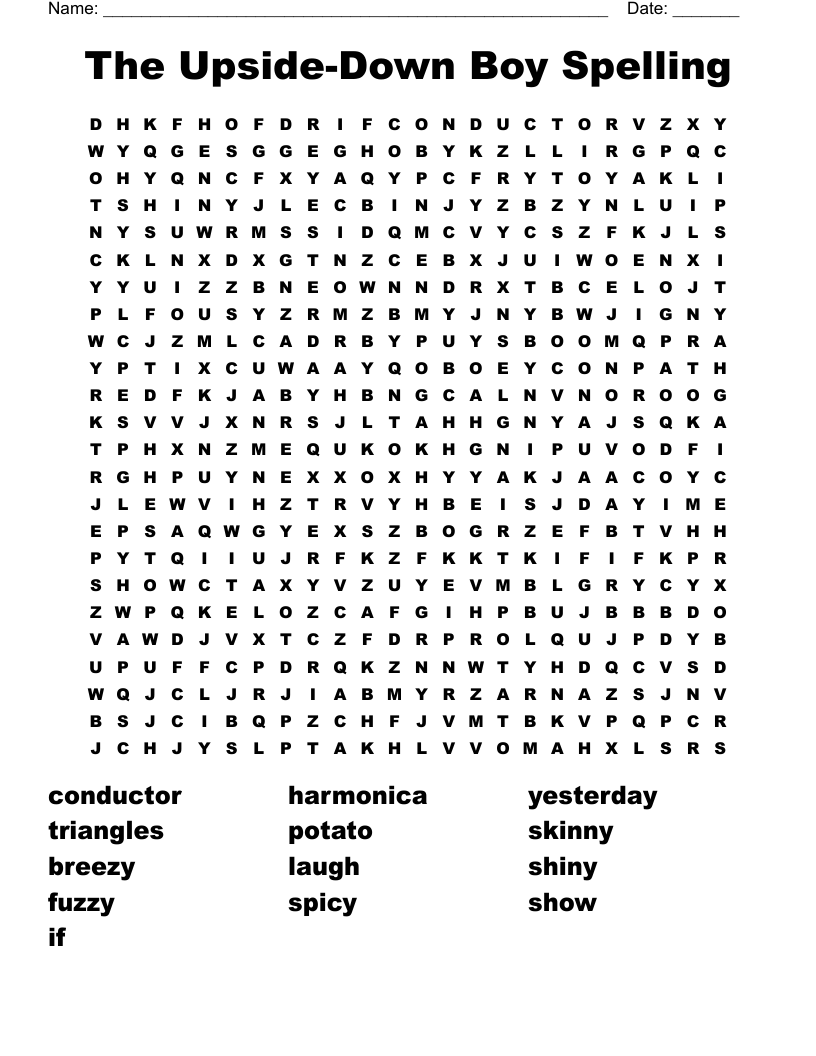 The Upside Down Boy Spelling Word Search WordMint The Upside Down Boy Spelling Word Search WordMint