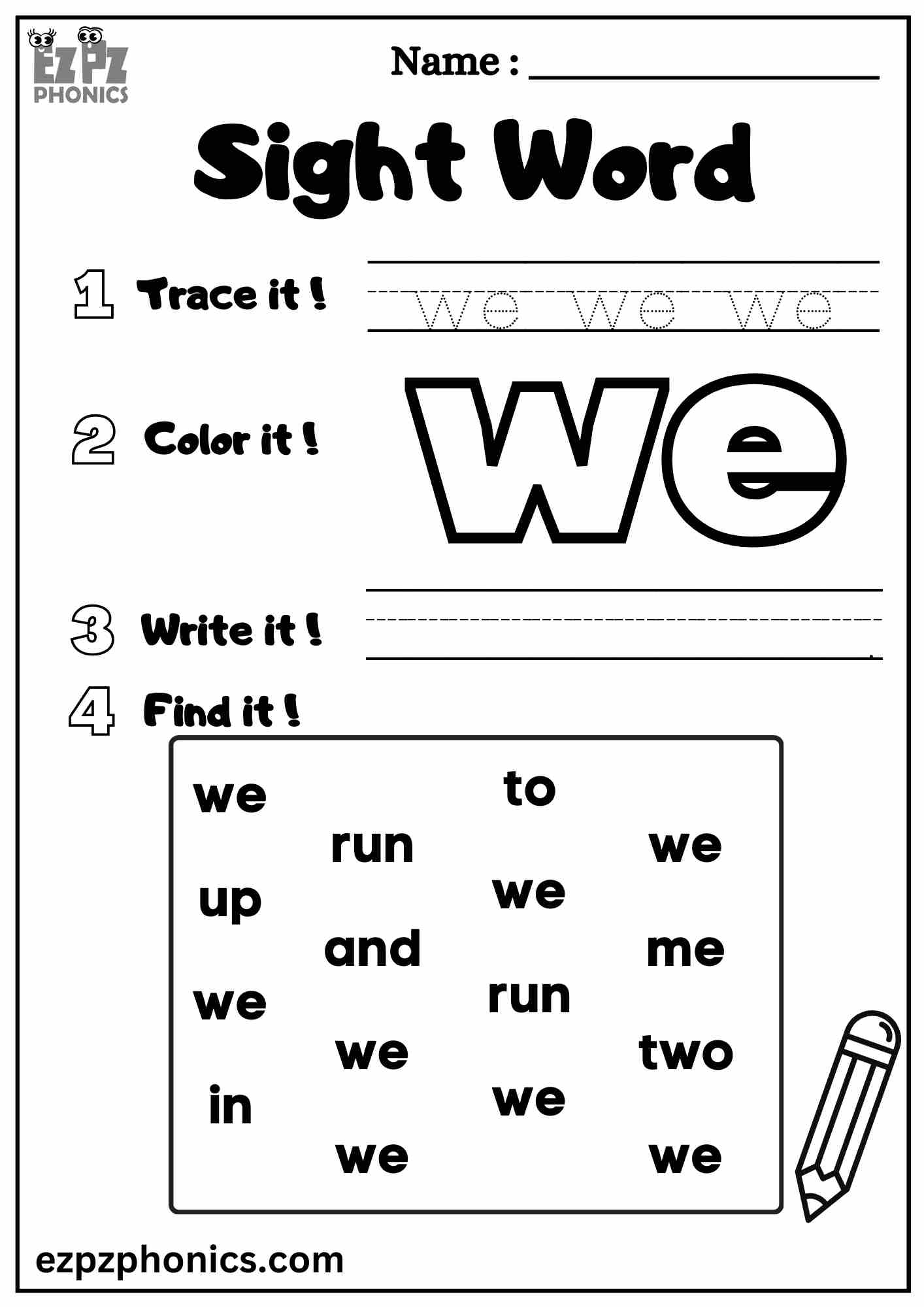 The We Sight Word Worksheet For Pre Kindergarten Dolch Sight Words Ezpzphonics Sight Word The Worksheet Free Printable Digital PDF